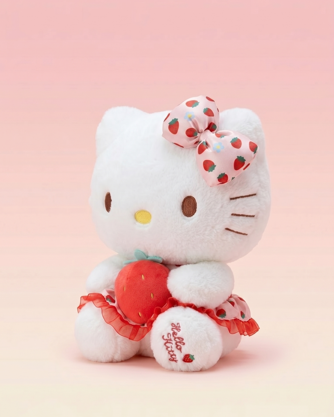 Kittie White Cat Strawberry Plush | The Mischief Gang