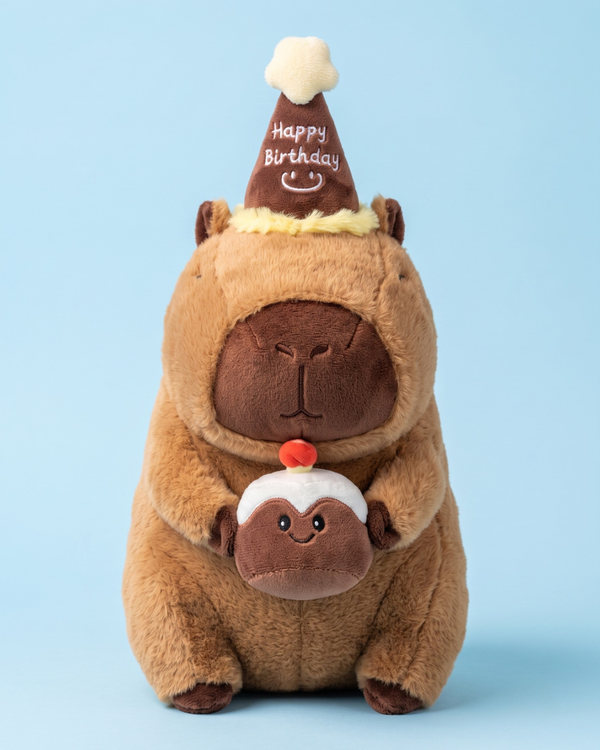 Cakey Capybara Plush with Birthday Hat | The Unbothered Capybara & Co. | Cloudy Cuddles