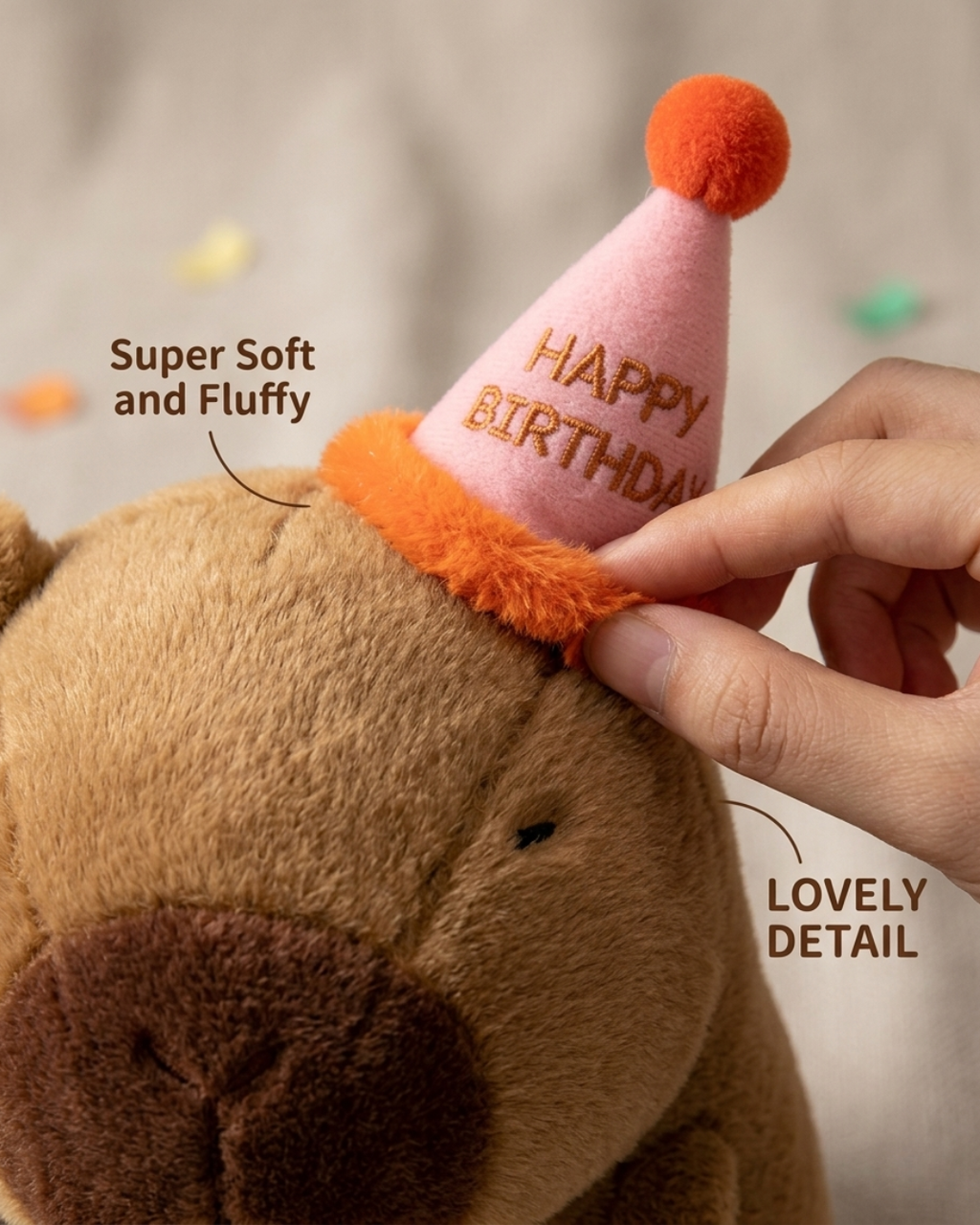 Cakey Capybara Plush with Birthday Hat | The Unbothered Capybara & Co. | Cloudy Cuddles