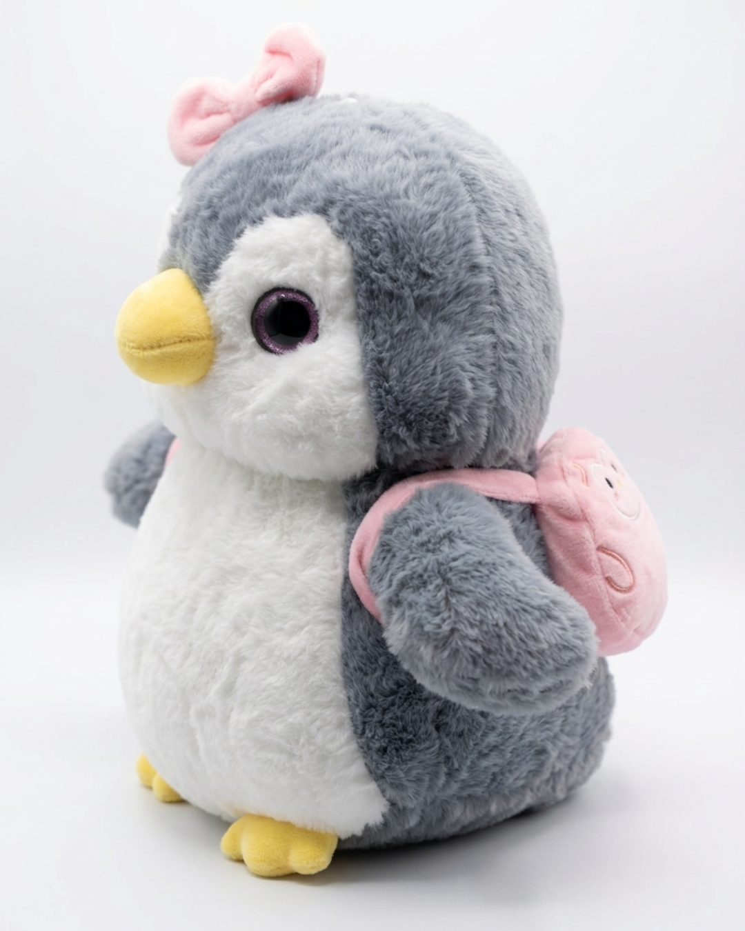 Bowie Grey Penguin Plush with Owl Backpack | Penguin & Co.