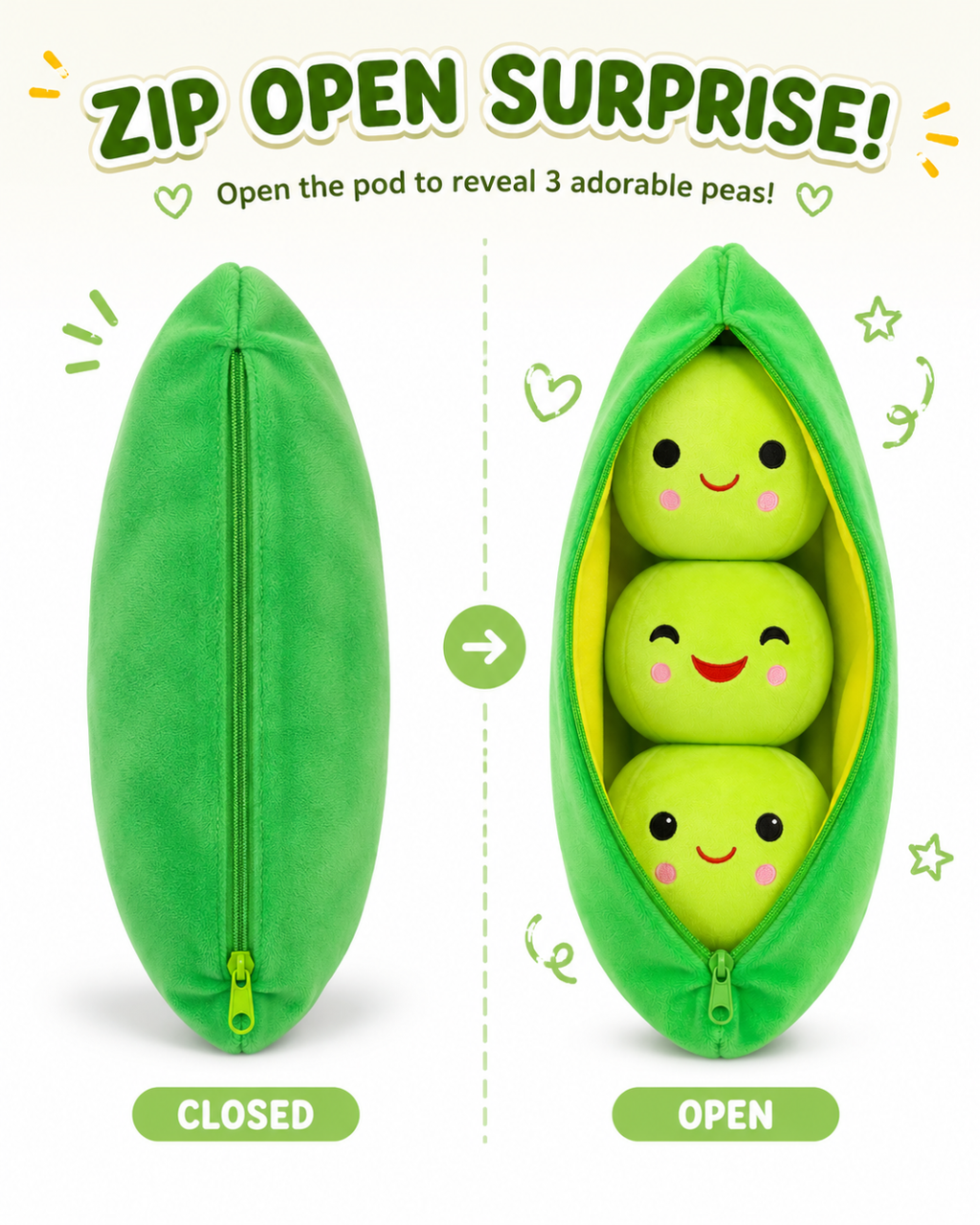 Peeko Pea Pod Plush with 3 Removable Peas