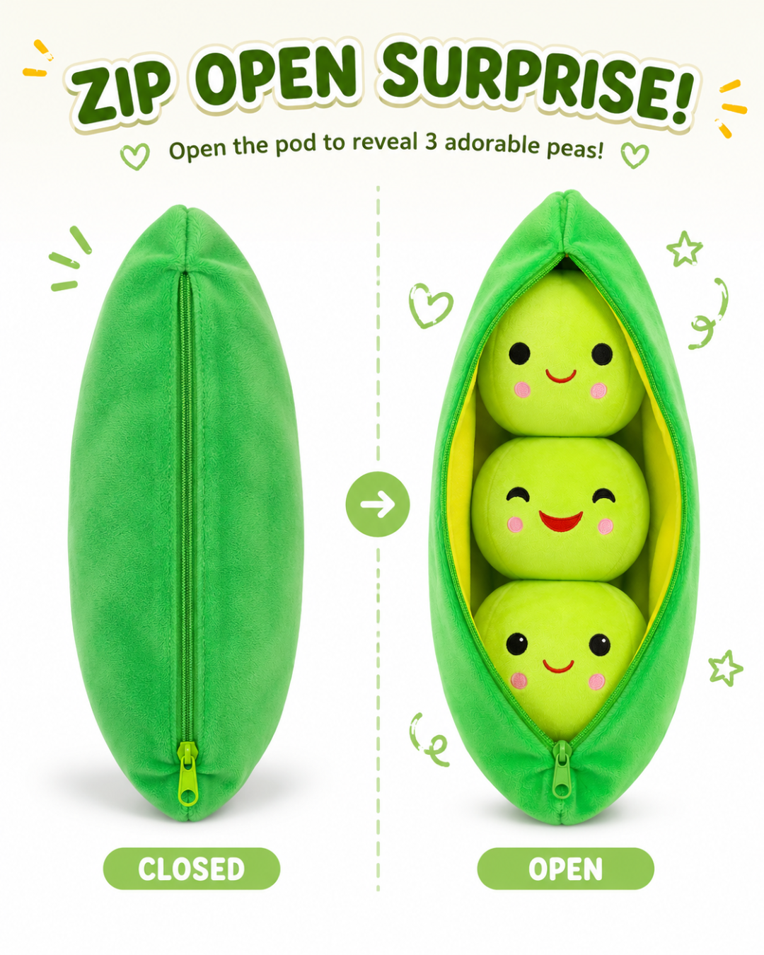 Peeko Pea Pod Plush with 3 Removable Peas