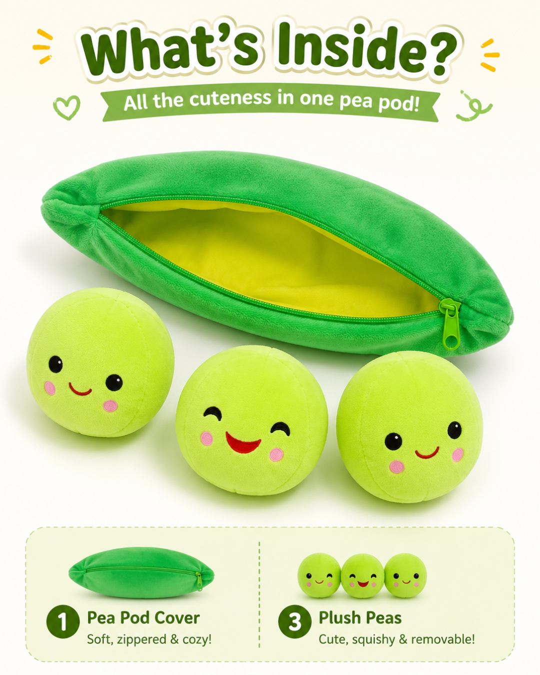 Peeko Pea Pod Plush with 3 Removable Peas