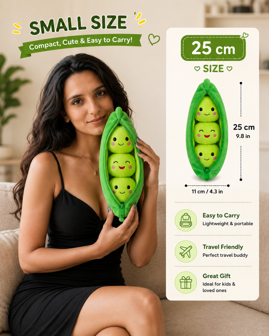 Peeko Pea Pod Plush with 3 Removable Peas