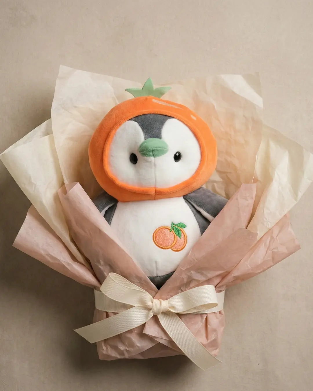 Orange Hoodie Penguin Plush Toy – Ultra-Soft Cozy Penguin - Pearls Toys